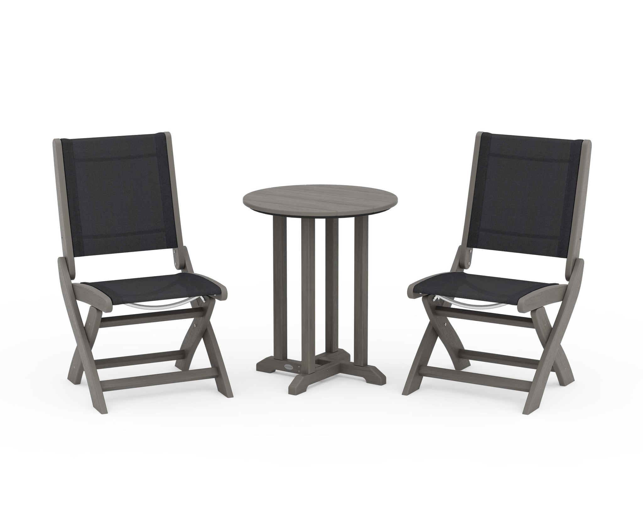 Coastal Folding Side Chair 3-Piece Round Bistro Dining Set