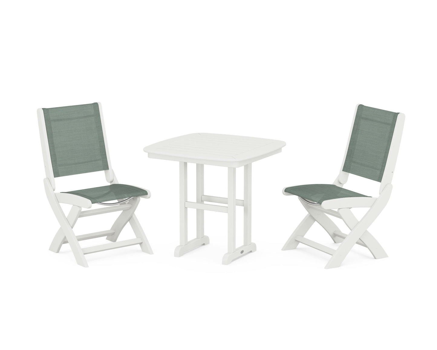 Coastal Folding Side Chair 3-Piece Dining Set