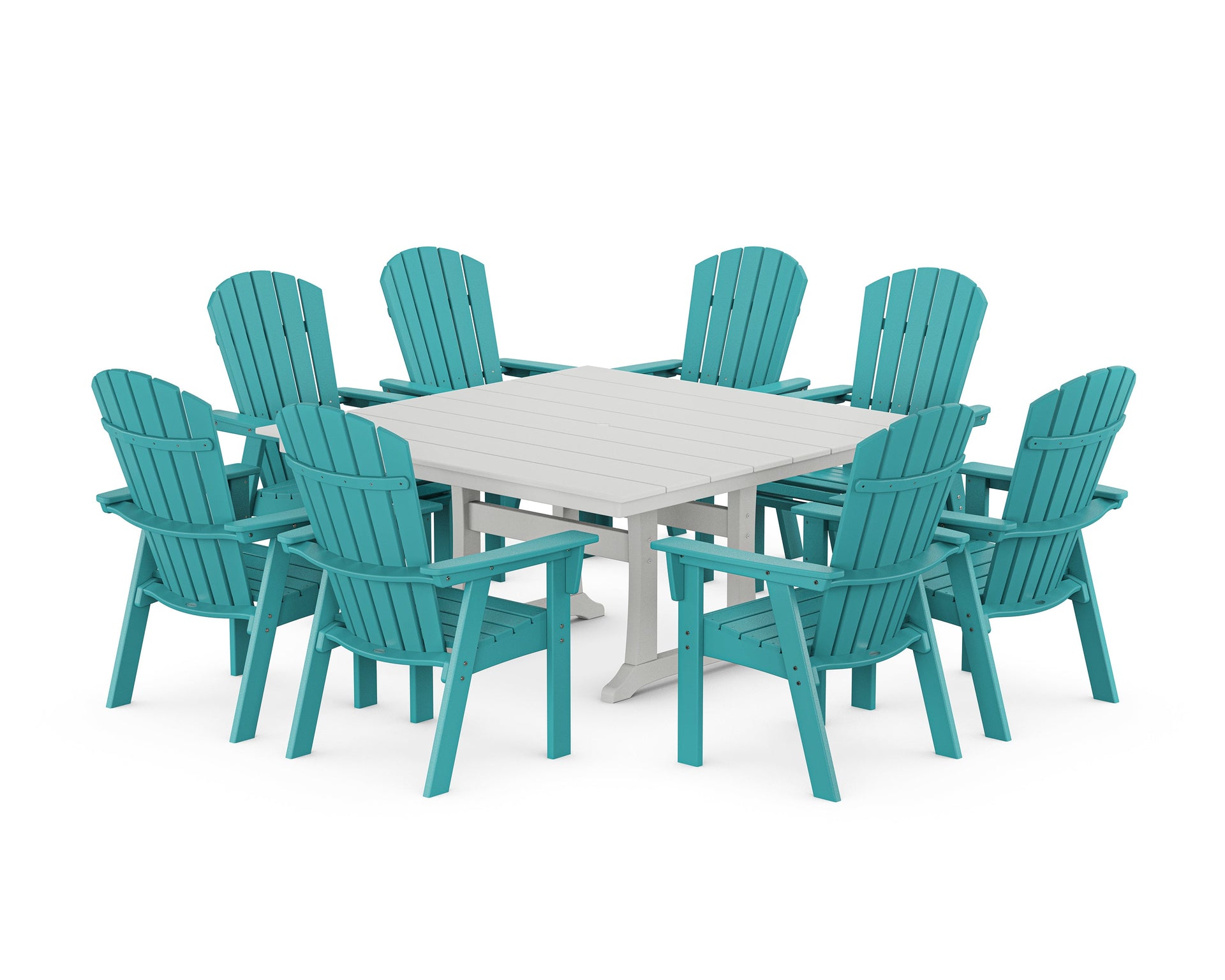 Nautical Curveback Adirondack 9-Piece Square Dining Set with Trestle Legs