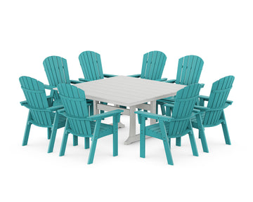 Nautical Curveback Adirondack 9-Piece Square Dining Set with Trestle Legs