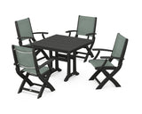 Coastal Folding Chair 5-Piece Farmhouse Dining Set With Trestle Legs