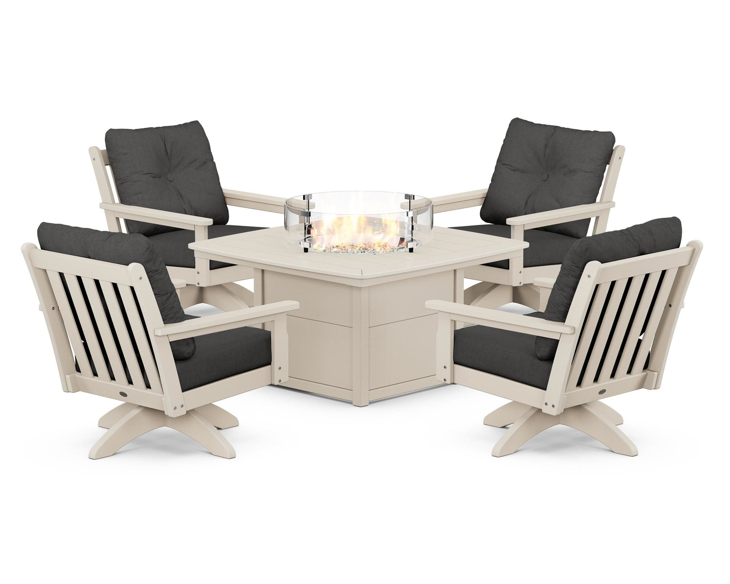 Vineyard 5-Piece Deep Seating Swivel Conversation Set with Fire Pit Table