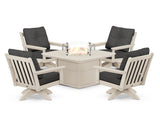 Vineyard 5-Piece Deep Seating Swivel Conversation Set with Fire Pit Table