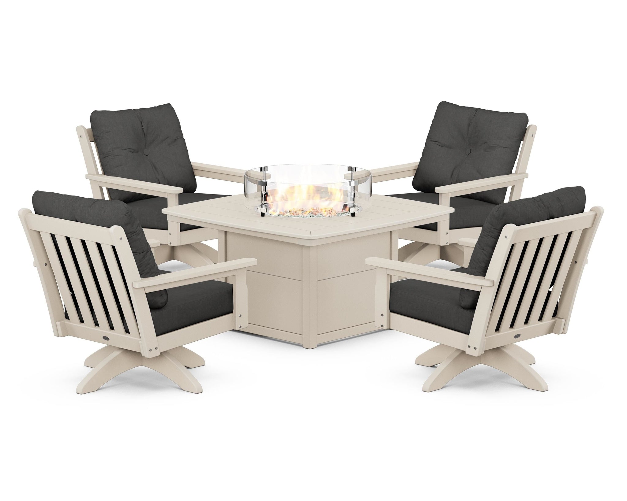 Vineyard 5-Piece Deep Seating Swivel Conversation Set with Fire Pit Table