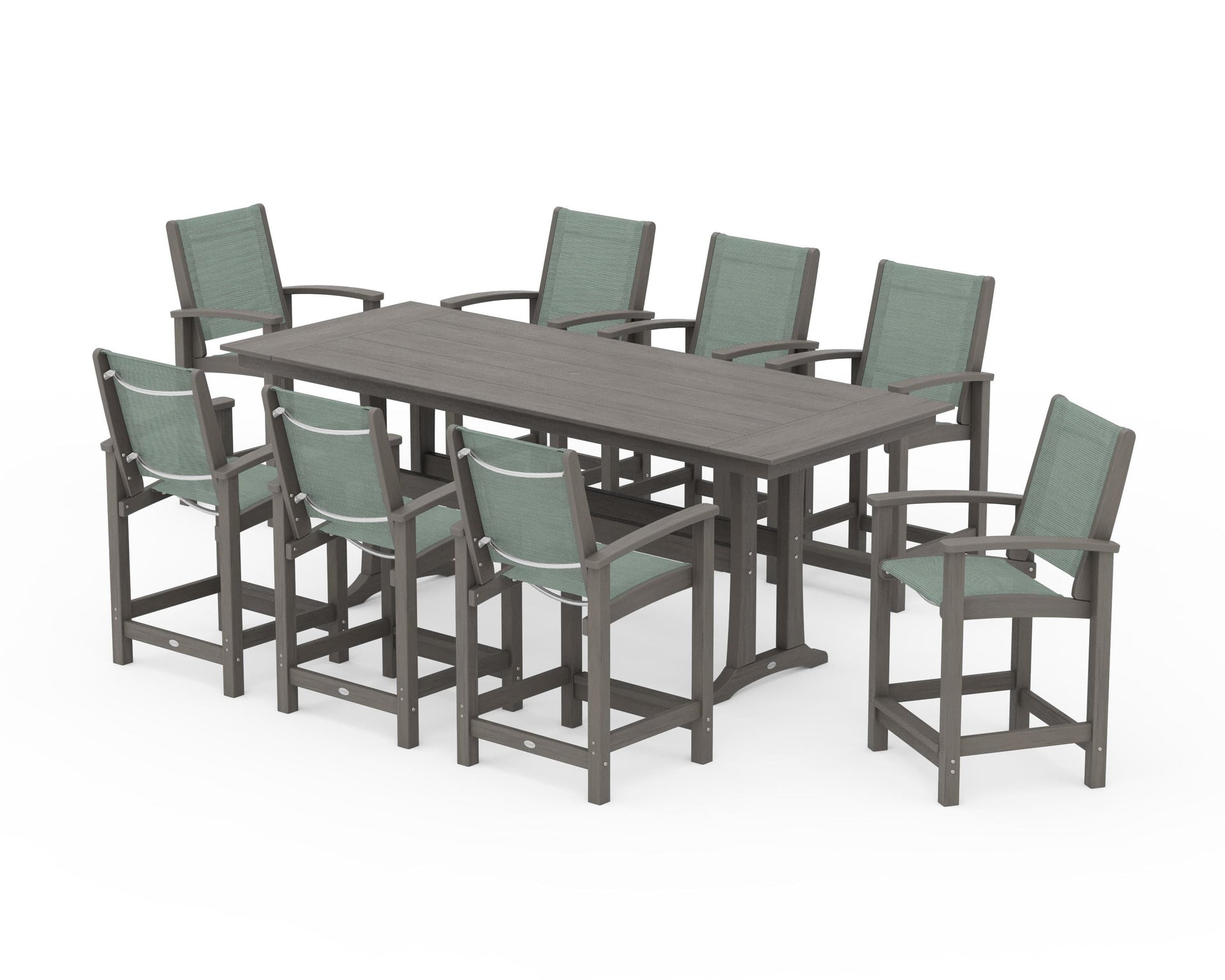 Coastal 9-Piece Farmhouse Counter Set with Trestle Legs