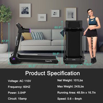 Costway 3HP Folding Electric Treadmill Bluetooth Speaker 58697023 New