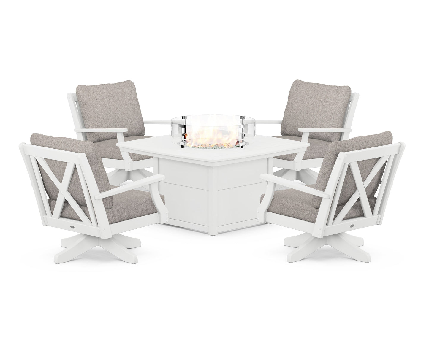 Braxton 5-Piece Deep Seating Swivel Conversation Set with Fire Pit Table