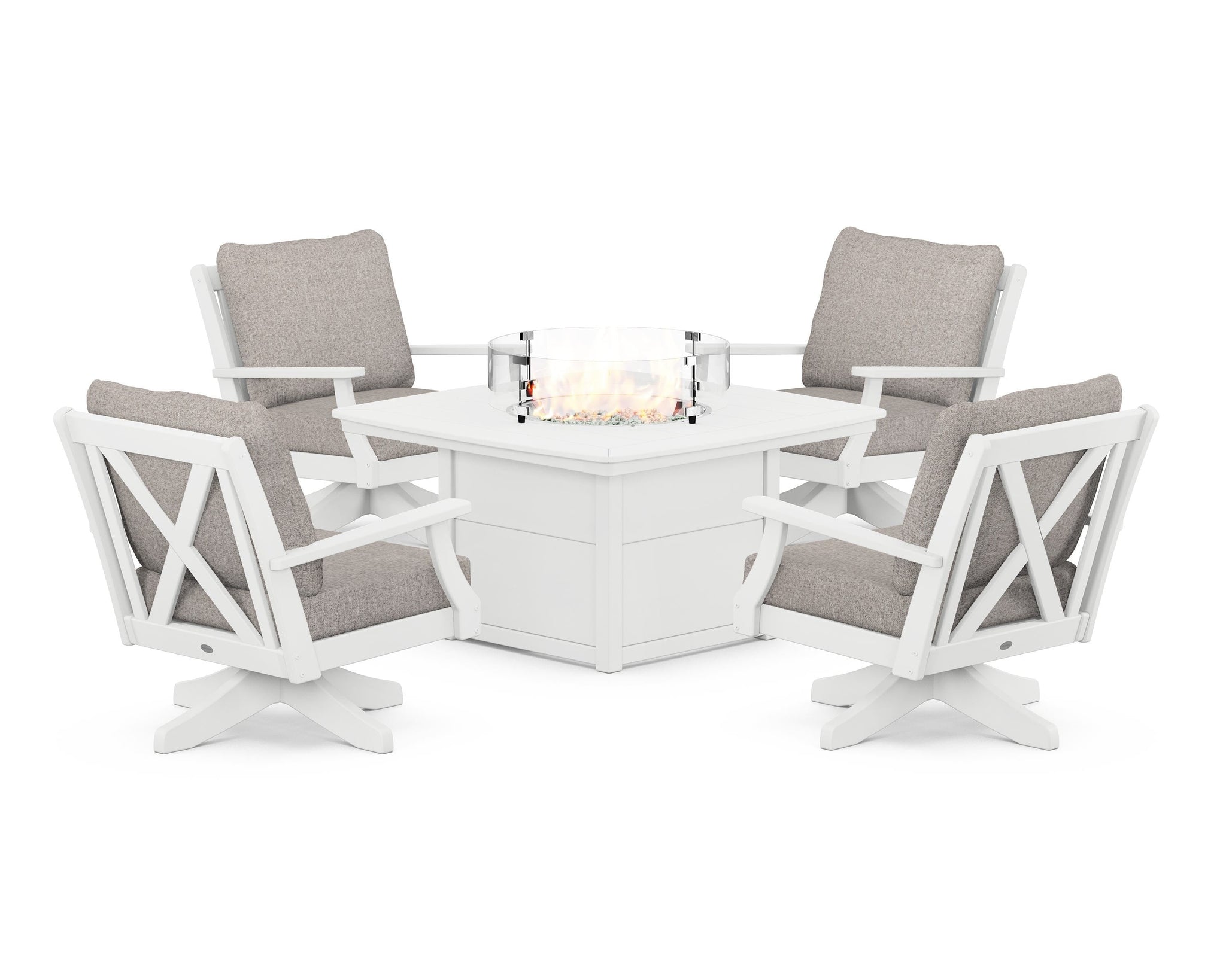 Braxton 5-Piece Deep Seating Swivel Conversation Set with Fire Pit Table