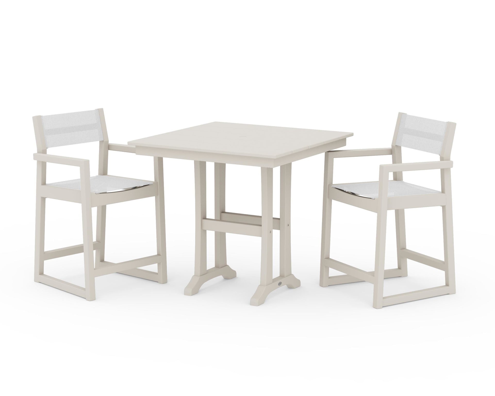 EDGE Sling Arm Chair 3-Piece Farmhouse Counter Set with Trestle Legs