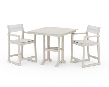EDGE Sling Arm Chair 3-Piece Farmhouse Counter Set with Trestle Legs