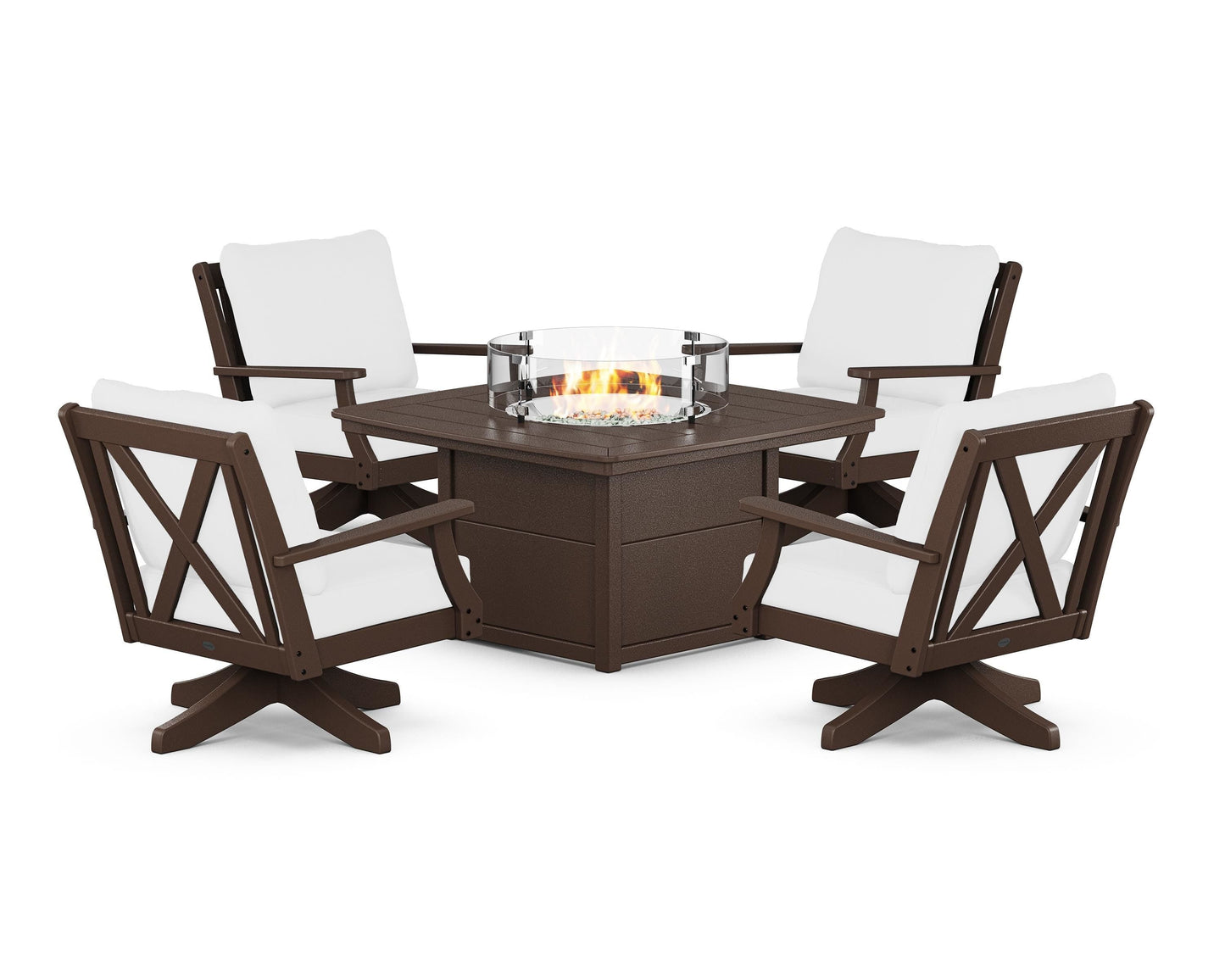Braxton 5-Piece Deep Seating Swivel Conversation Set with Fire Pit Table