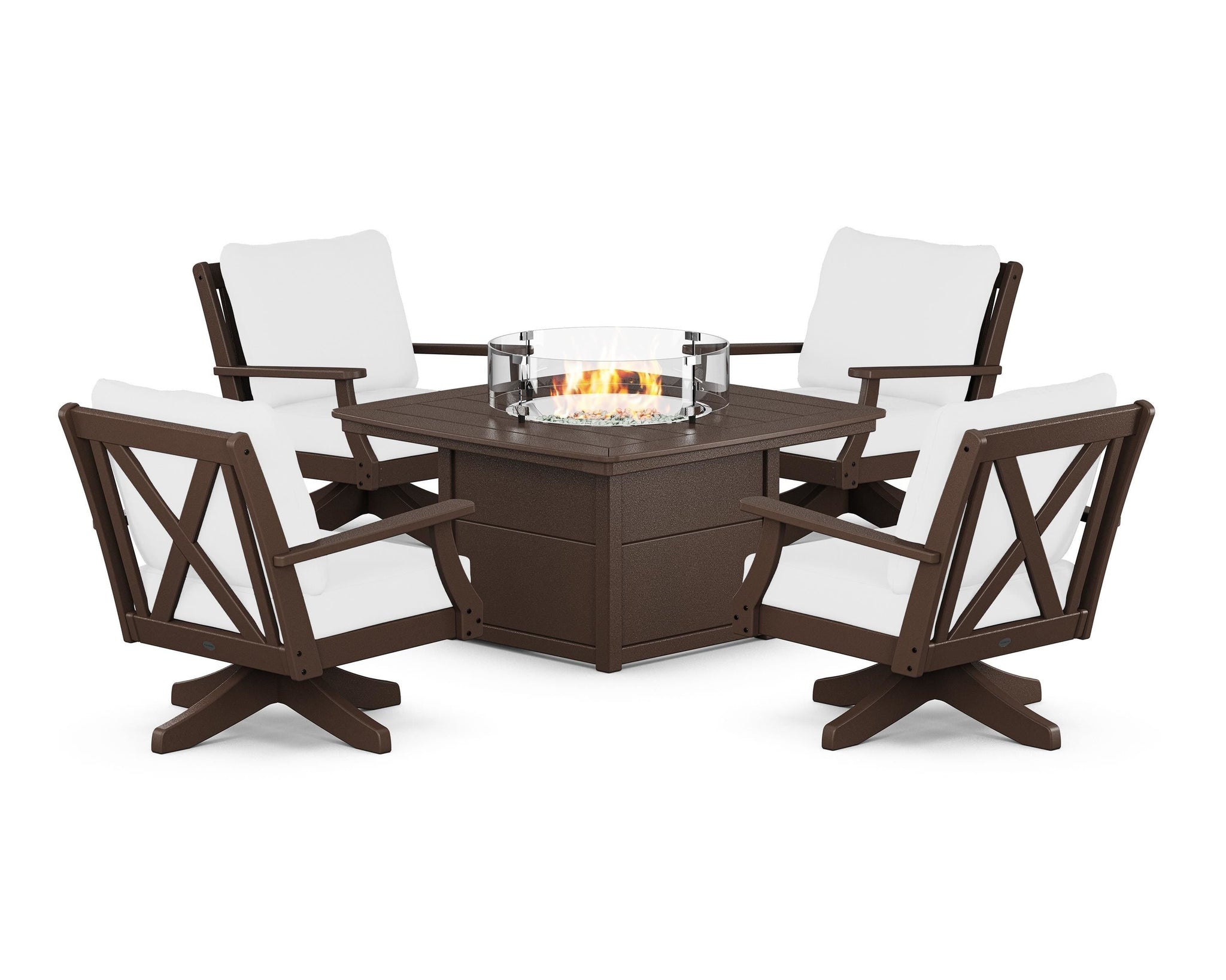 Braxton 5-Piece Deep Seating Swivel Conversation Set with Fire Pit Table