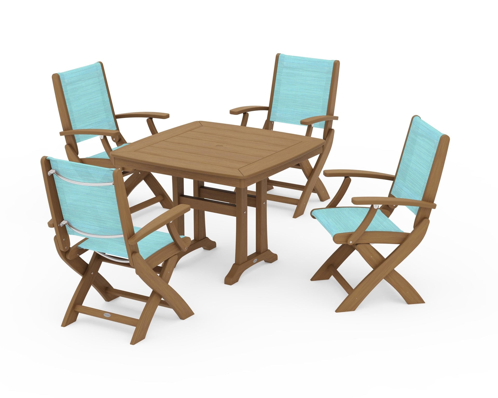 Coastal Folding Chair 5-Piece Dining Set with Trestle Legs