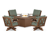 Braxton 5-Piece Deep Seating Swivel Conversation Set with Fire Pit Table