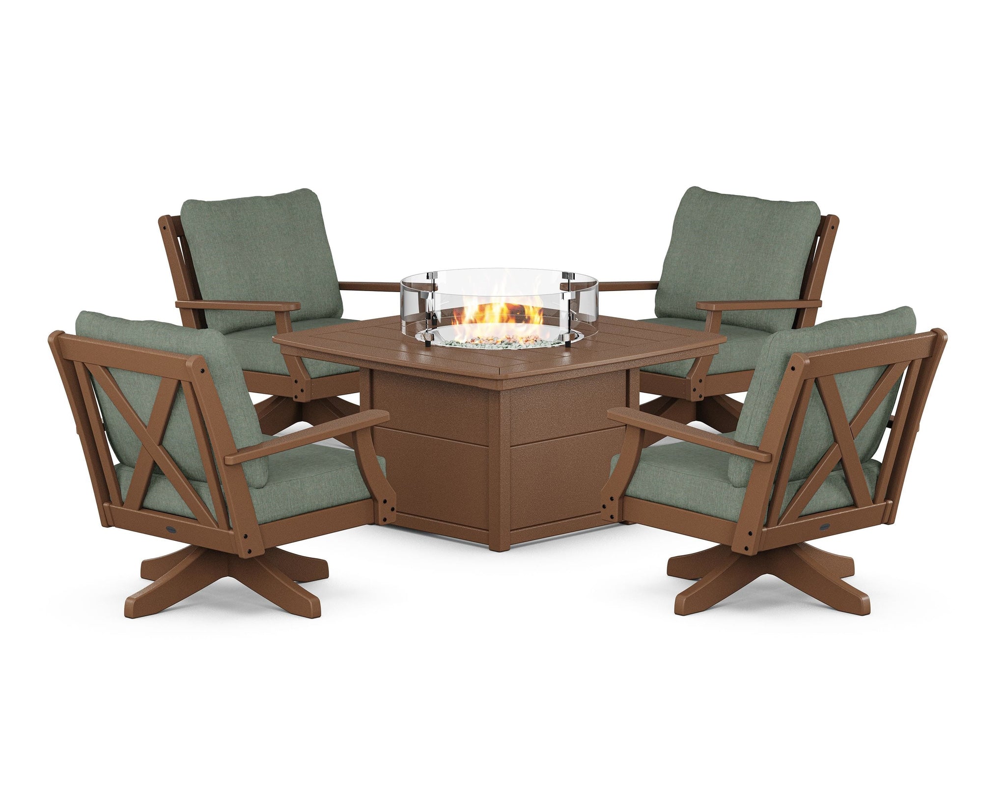 Braxton 5-Piece Deep Seating Swivel Conversation Set with Fire Pit Table