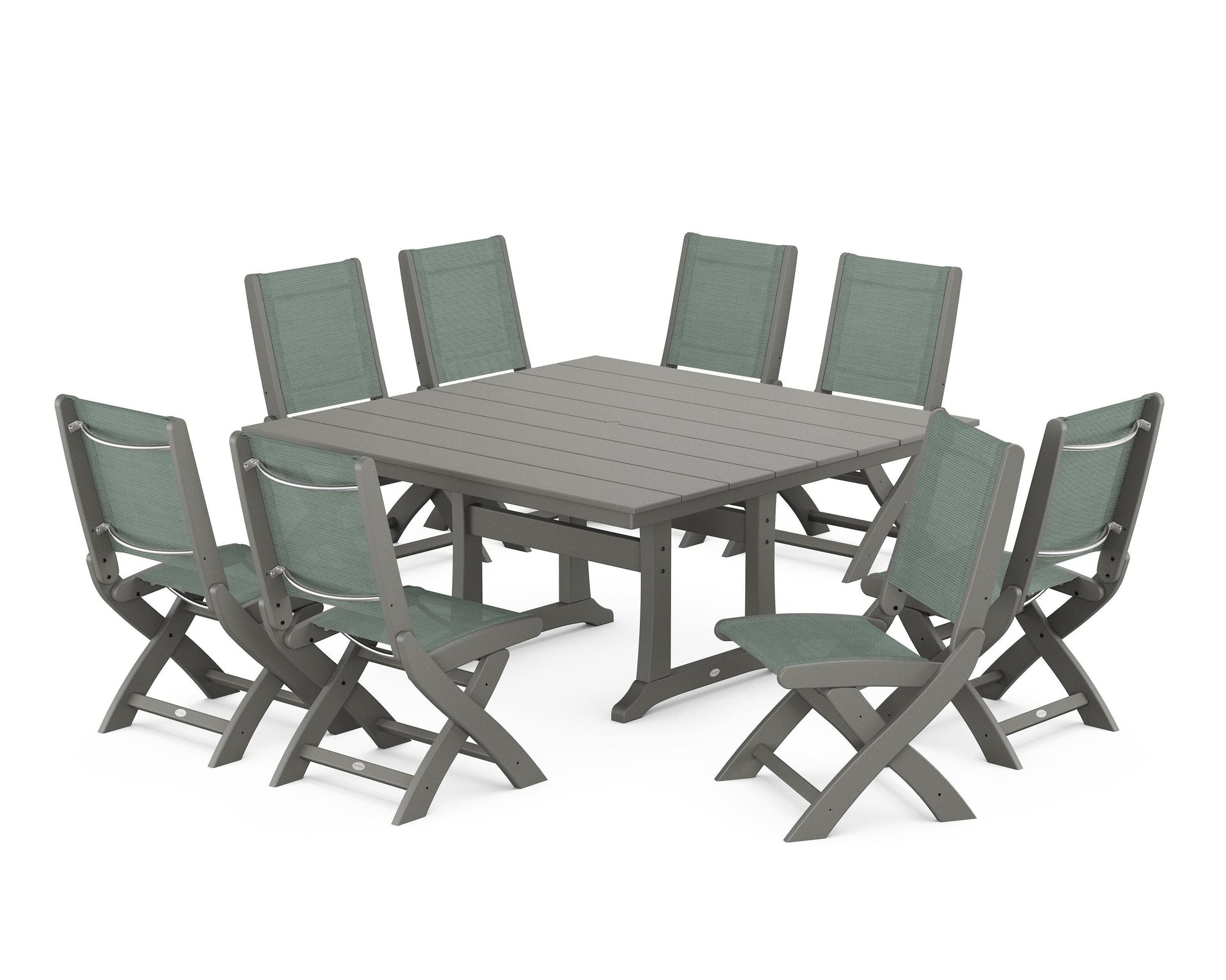 Coastal Folding Side Chair 9-Piece Farmhouse Dining Set