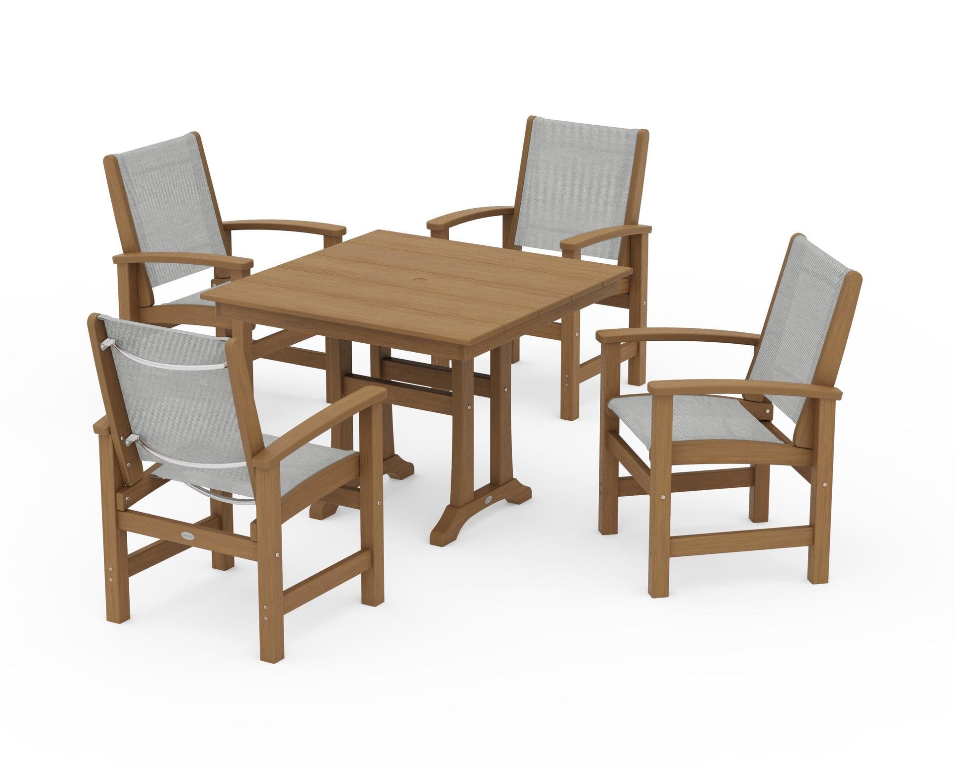 Coastal 5-Piece Farmhouse Dining Set With Trestle Legs