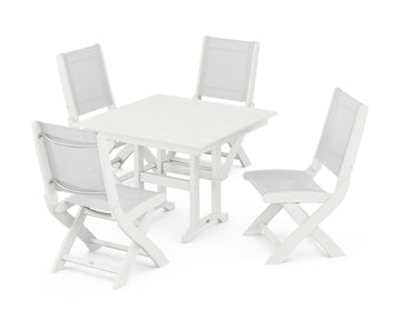 Coastal Folding Side Chair 5-Piece Farmhouse Dining Set