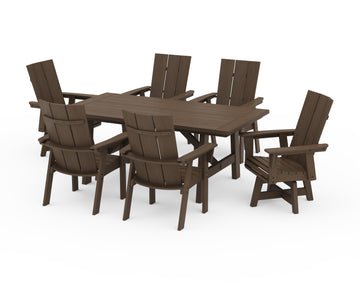 Modern Curveback Adirondack 7-Piece Rustic Farmhouse Swivel Dining Set
