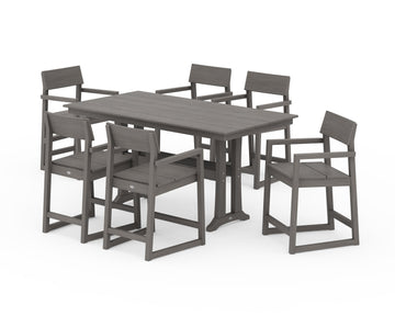 EDGE Arm Chair 7-Piece Farmhouse Counter Set with Trestle Legs