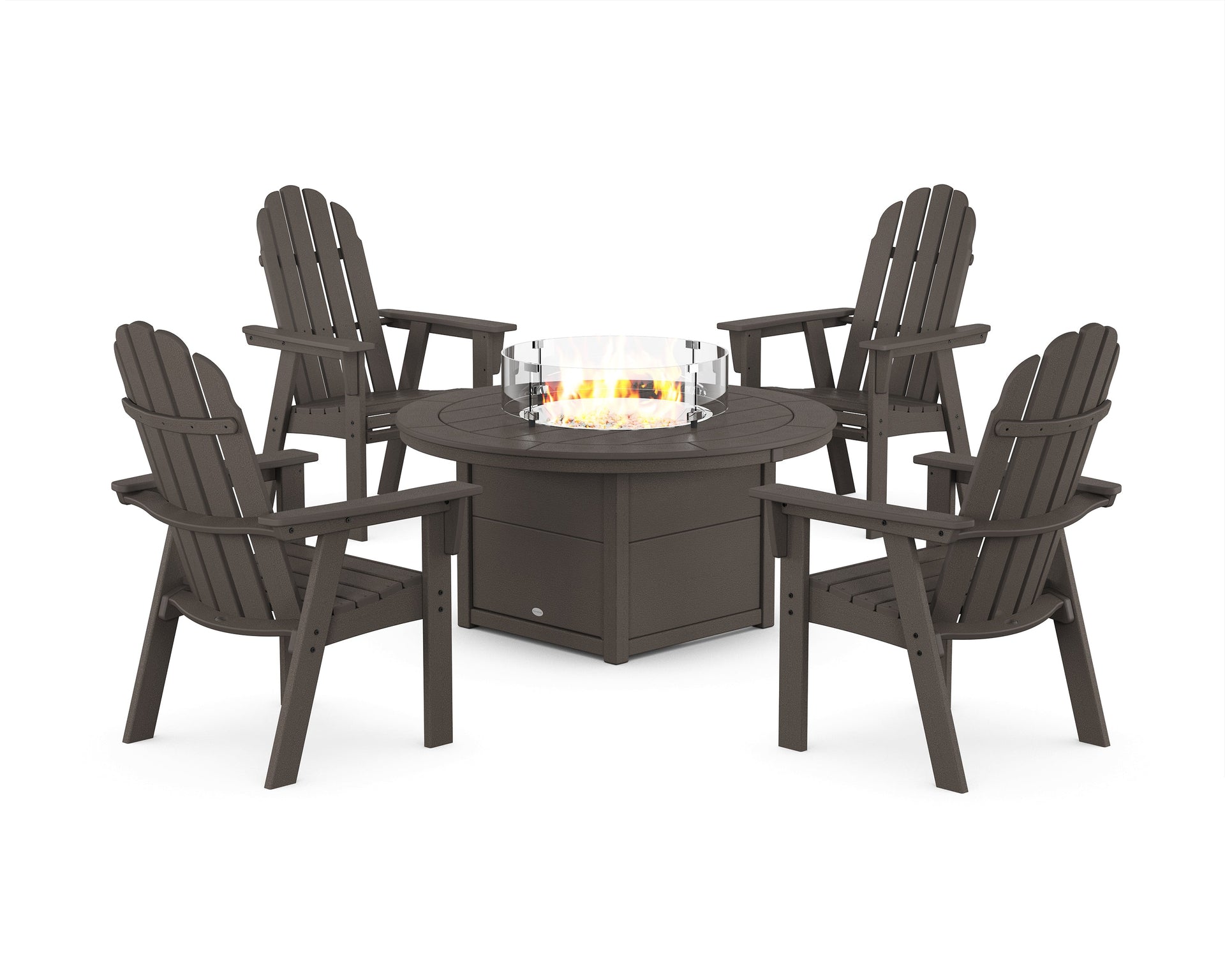 Vineyard 4-Piece Curveback Upright Adirondack Conversation Set with Fire Pit Table