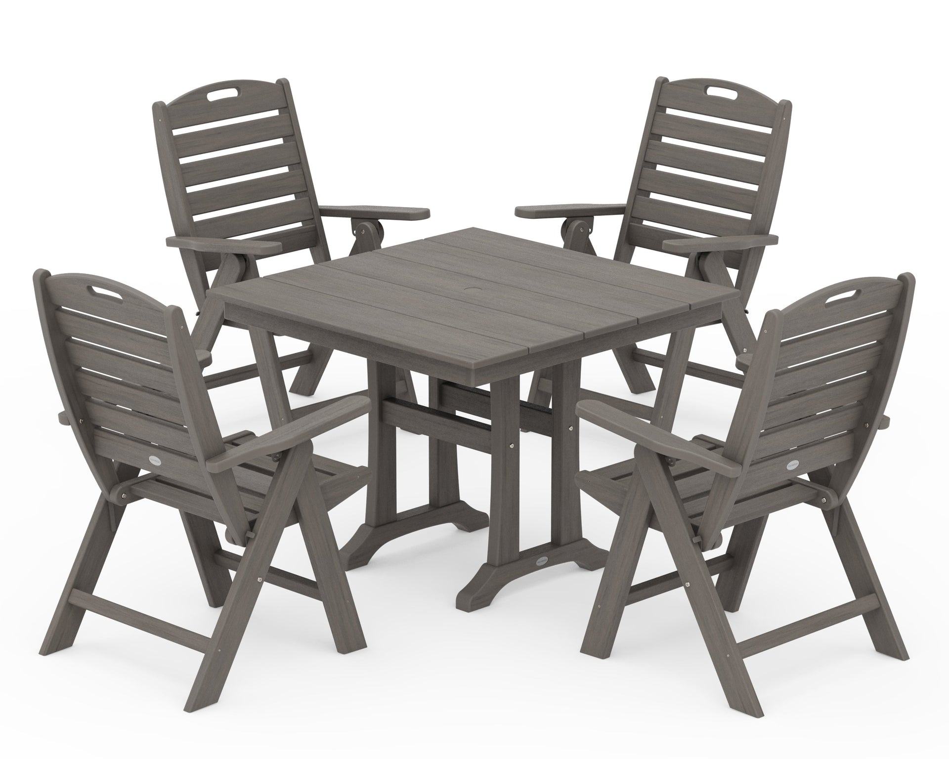 Nautical Folding Highback Chair 5-Piece Farmhouse Trestle Dining Set