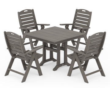 Nautical Folding Highback Chair 5-Piece Farmhouse Trestle Dining Set