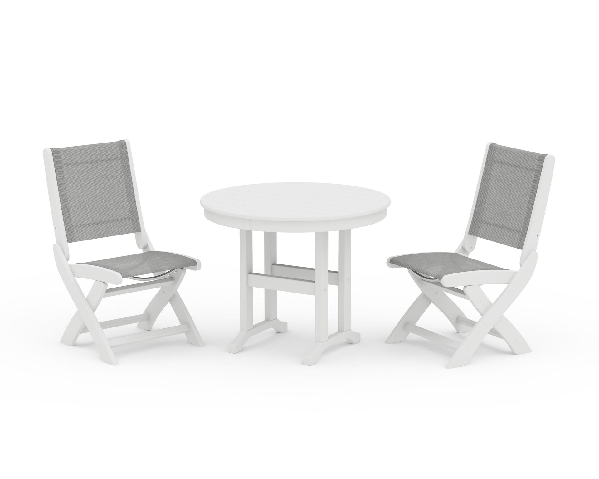 Coastal Folding Side Chair 3-Piece Round Dining Set