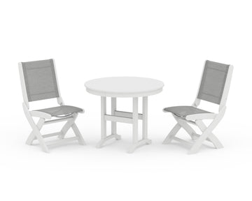 Coastal Folding Side Chair 3-Piece Round Dining Set