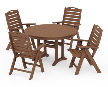 Nautical Highback Chair 5-Piece Round Dining Set with Trestle Legs
