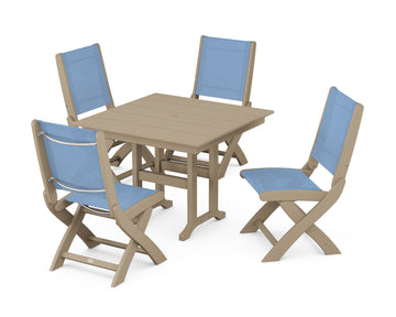 Coastal Folding Side Chair 5-Piece Farmhouse Dining Set