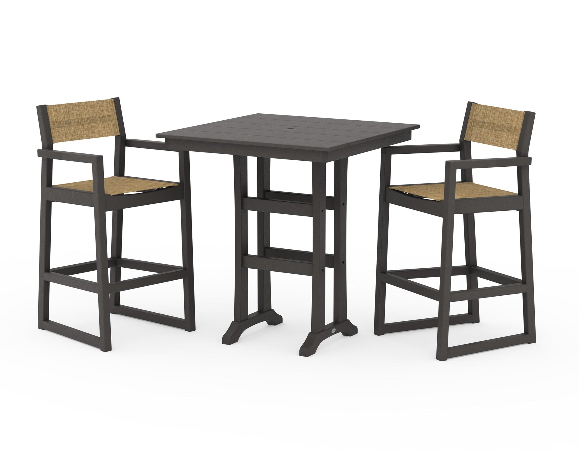 EDGE Sling Arm Chair 3-Piece Farmhouse Bar Set with Trestle Legs