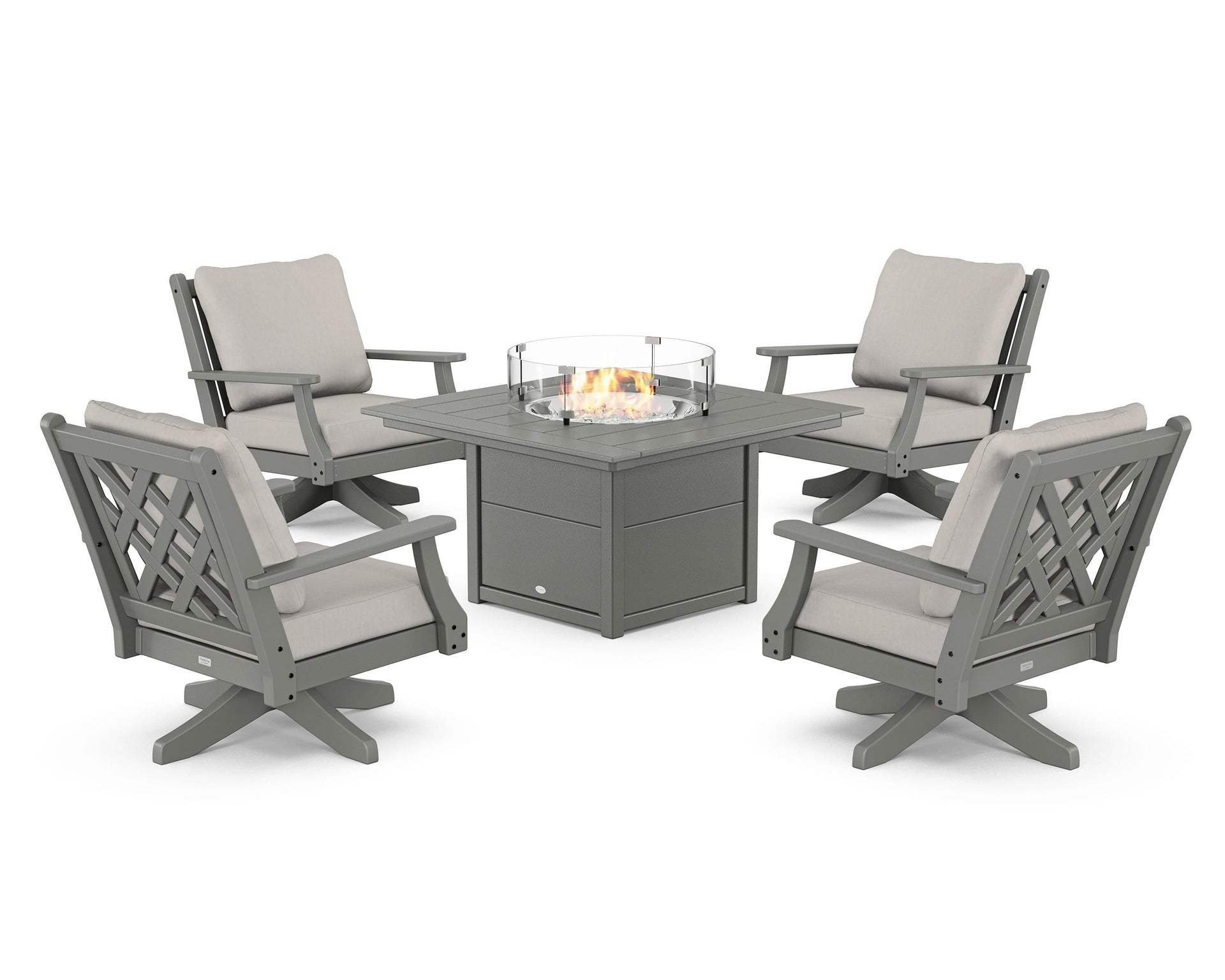 Wovendale 5-Piece Deep Seating Swivel Conversation Set with Fire Pit Table