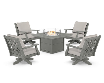 Wovendale 5-Piece Deep Seating Swivel Conversation Set with Fire Pit Table
