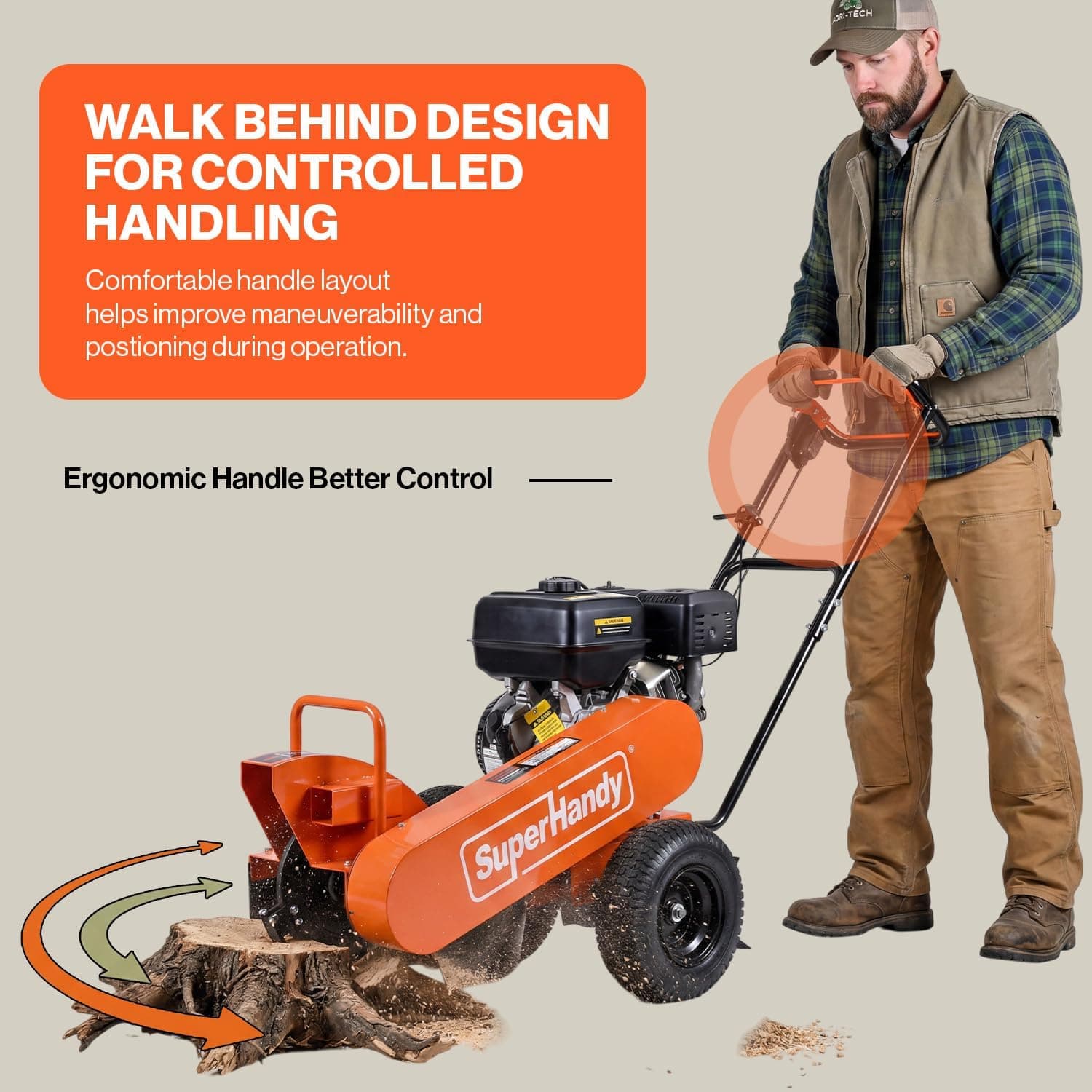 Super Handy GUO151 Stump Grinder 15 HP 420cc Gas Powered 8 Teeth Towable 13" Tires New