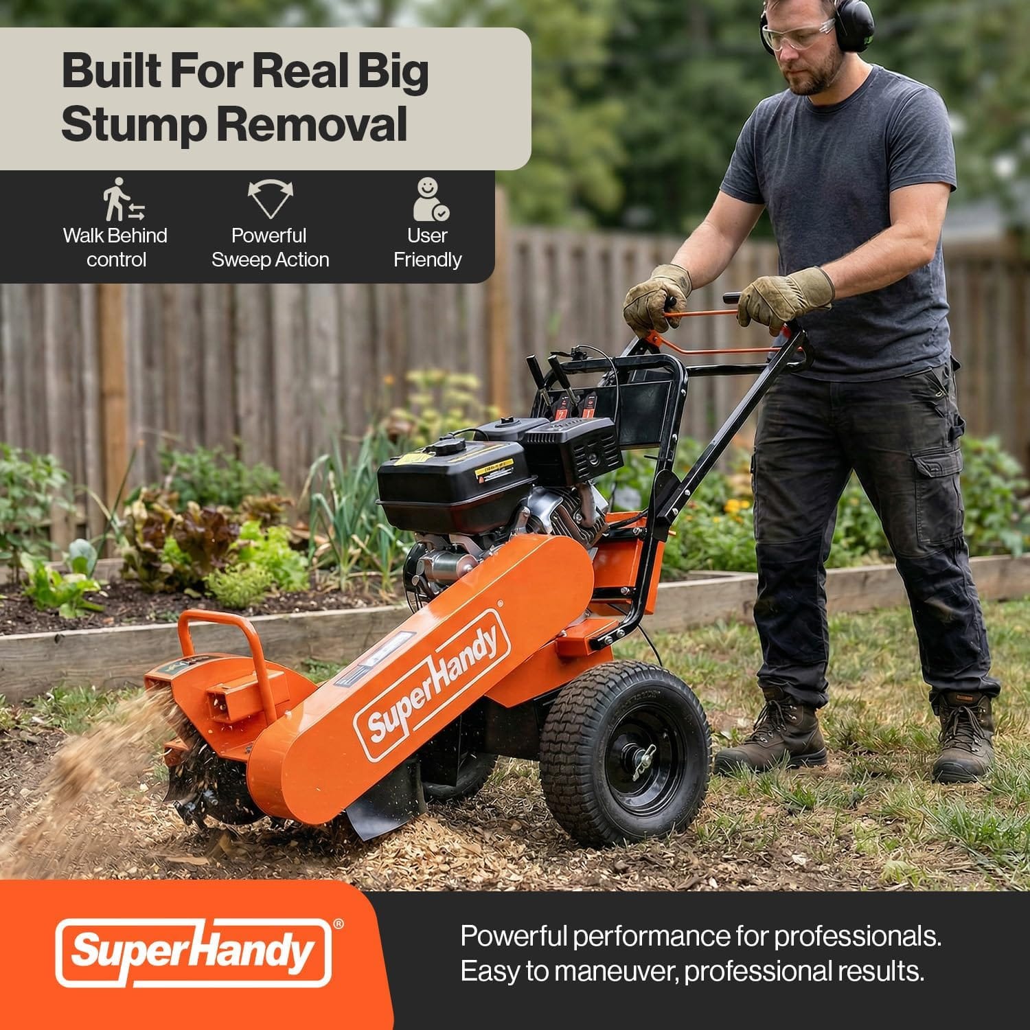 Super Handy GUO152 Stump Grinder 15 HP 420cc Gas Powered Sweep Function Electric Start New