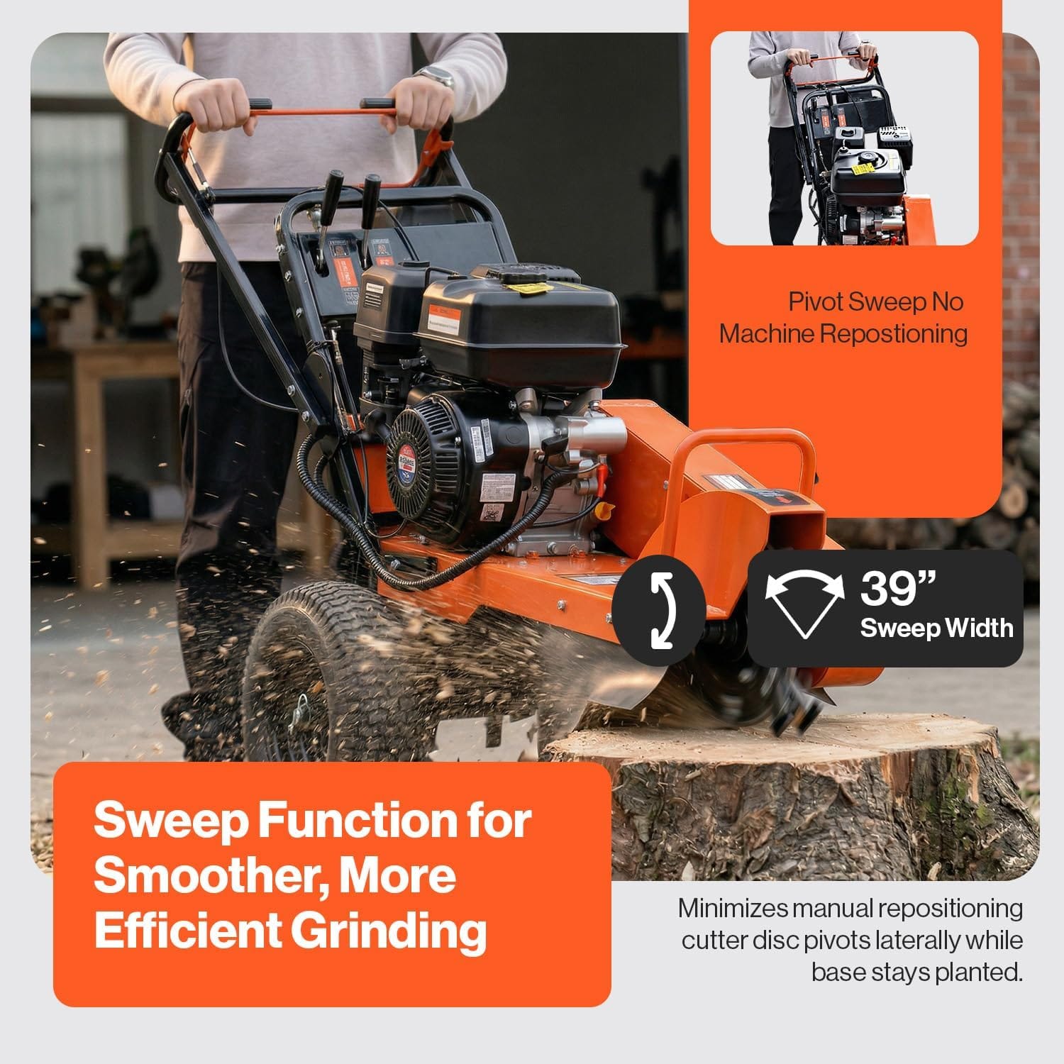Super Handy GUO152 Stump Grinder 15 HP 420cc Gas Powered Sweep Function Electric Start New