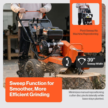 Super Handy GUO152 Stump Grinder 15 HP 420cc Gas Powered Sweep Function Electric Start New