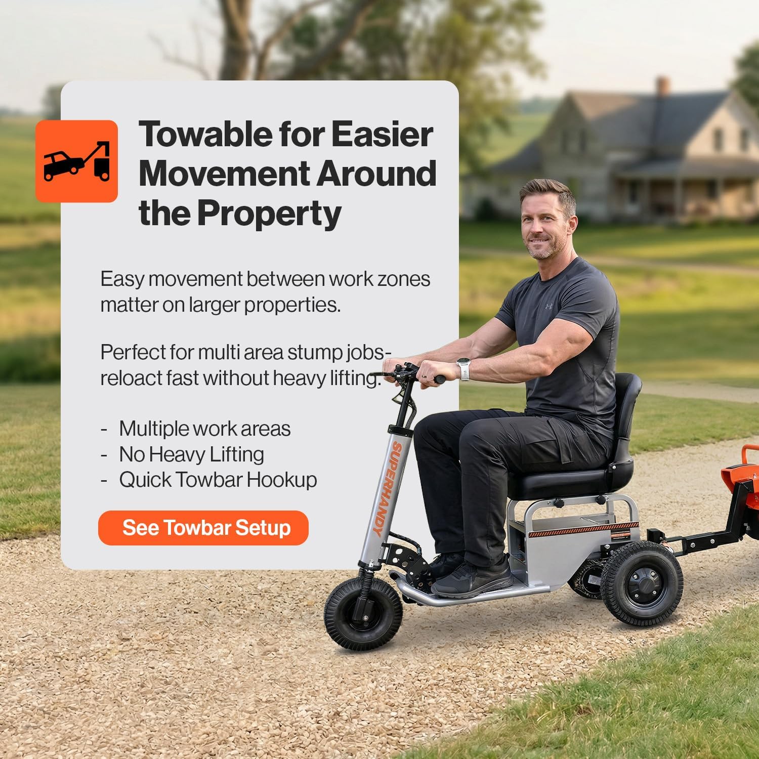 Super Handy GUO152 Stump Grinder 15 HP 420cc Gas Powered Sweep Function Electric Start New