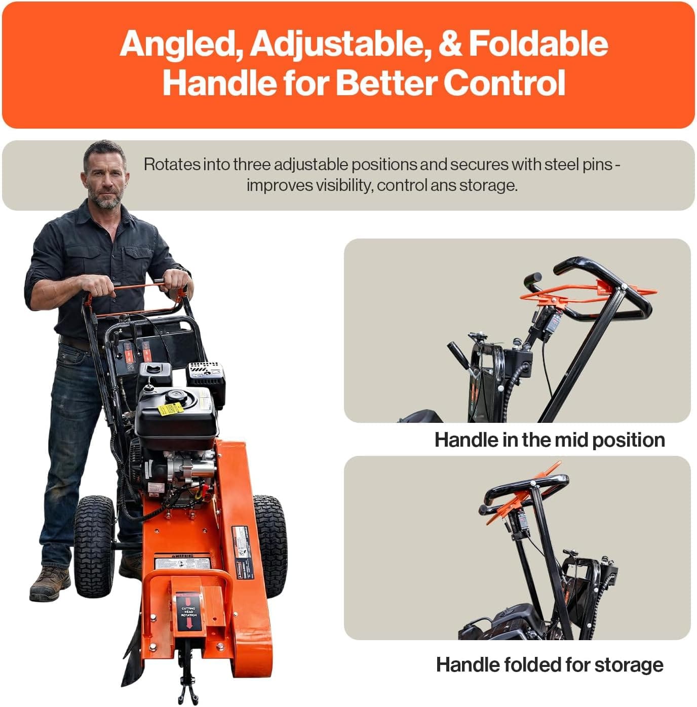 Super Handy GUO152 Stump Grinder 15 HP 420cc Gas Powered Sweep Function Electric Start New
