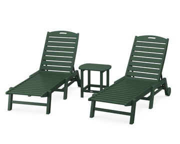 Nautical 3-Piece Chaise Lounge with Wheels Set with South Beach 18" Side Table