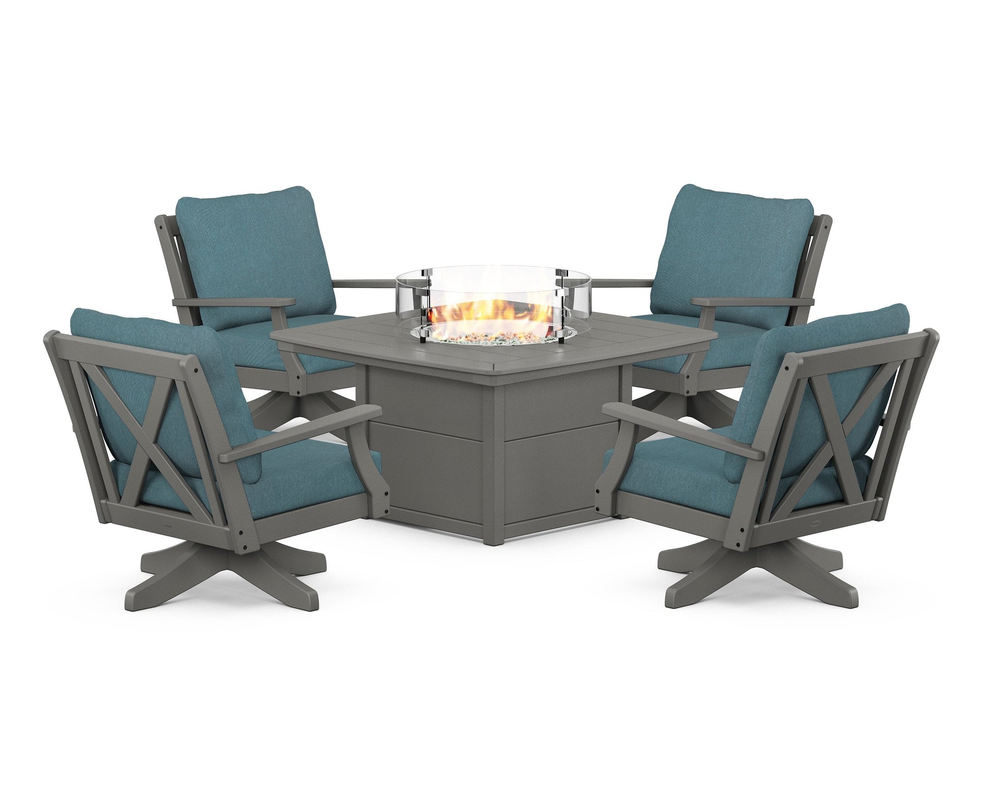 Braxton 5-Piece Deep Seating Swivel Conversation Set with Fire Pit Table