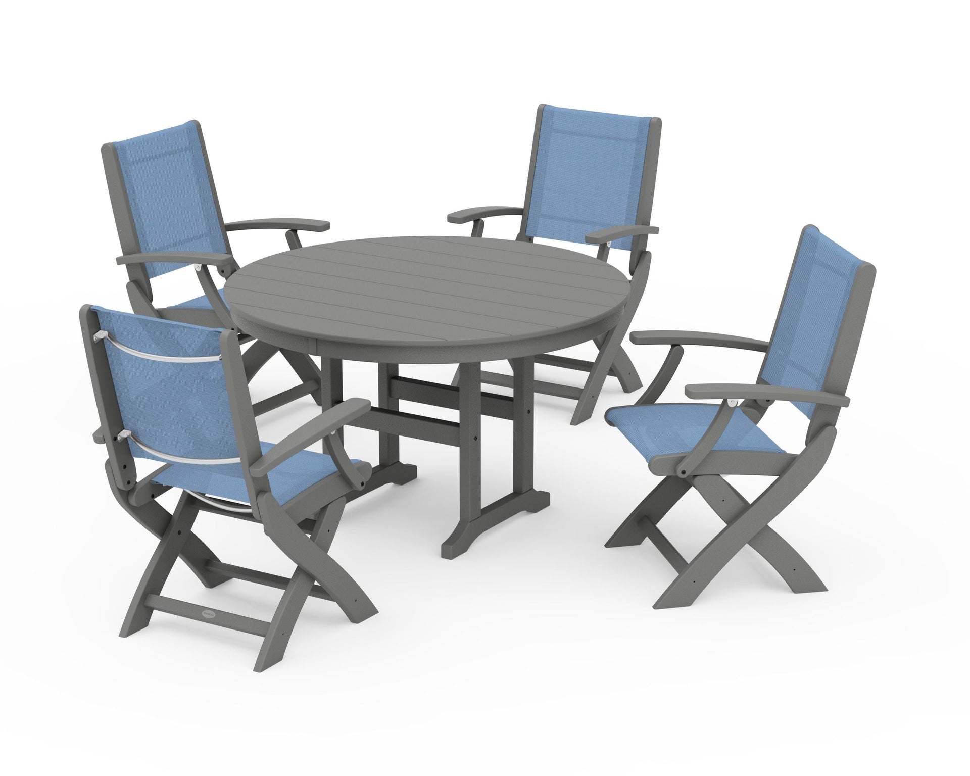 Coastal Folding Chair 5-Piece Round Dining Set