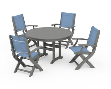 Coastal Folding Chair 5-Piece Round Dining Set