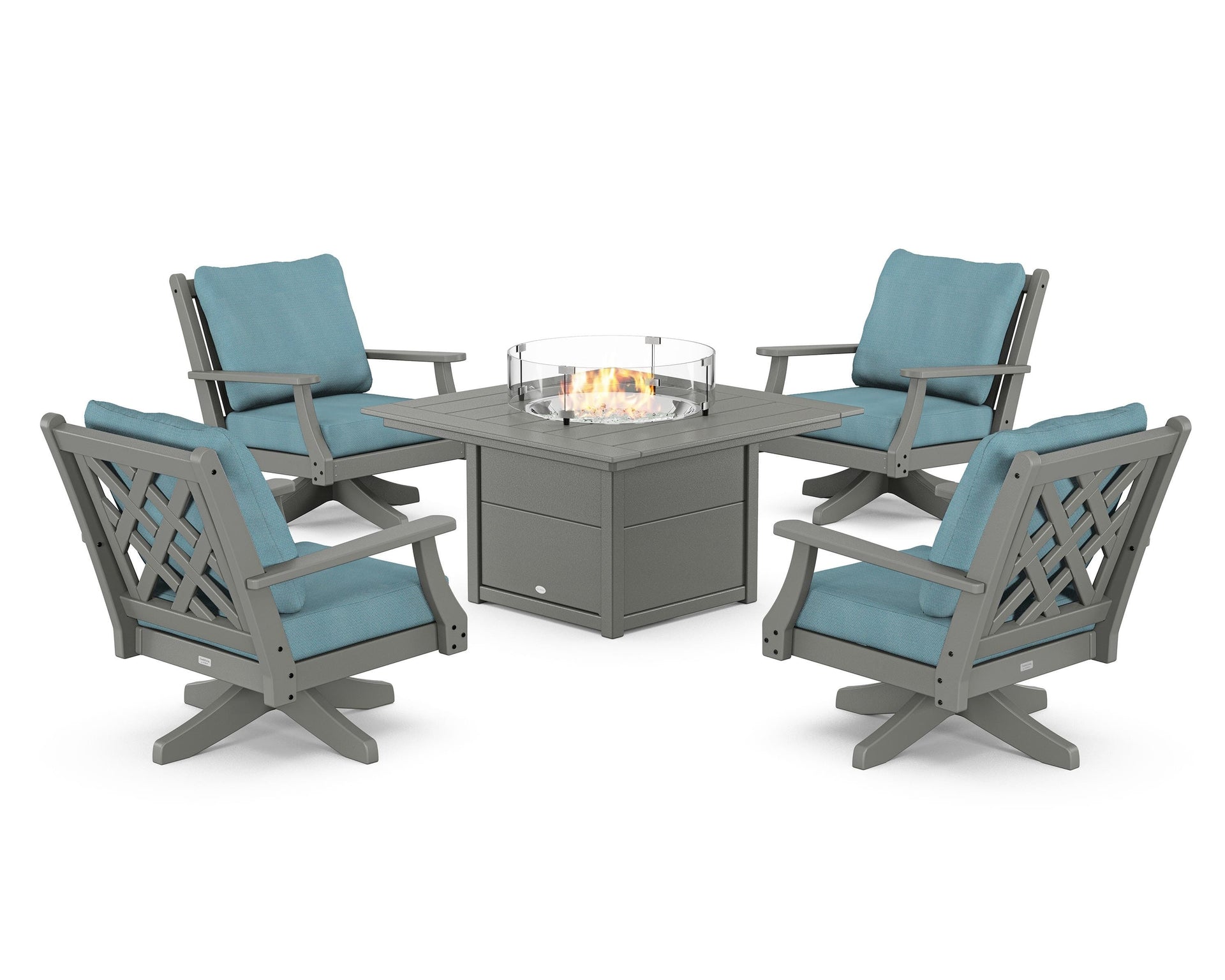 Wovendale 5-Piece Deep Seating Swivel Conversation Set with Fire Pit Table