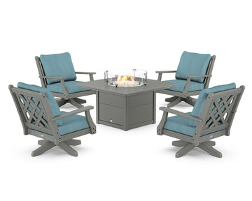 Wovendale 5-Piece Deep Seating Swivel Conversation Set with Fire Pit Table