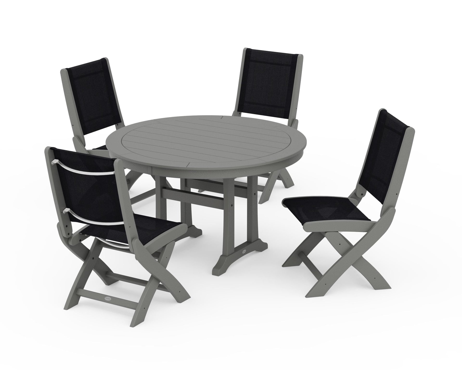 Coastal Folding Side Chair 5-Piece Round Dining Set With Trestle Legs