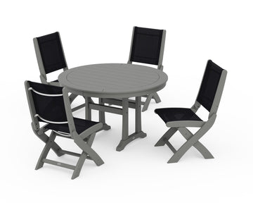 Coastal Folding Side Chair 5-Piece Round Dining Set With Trestle Legs