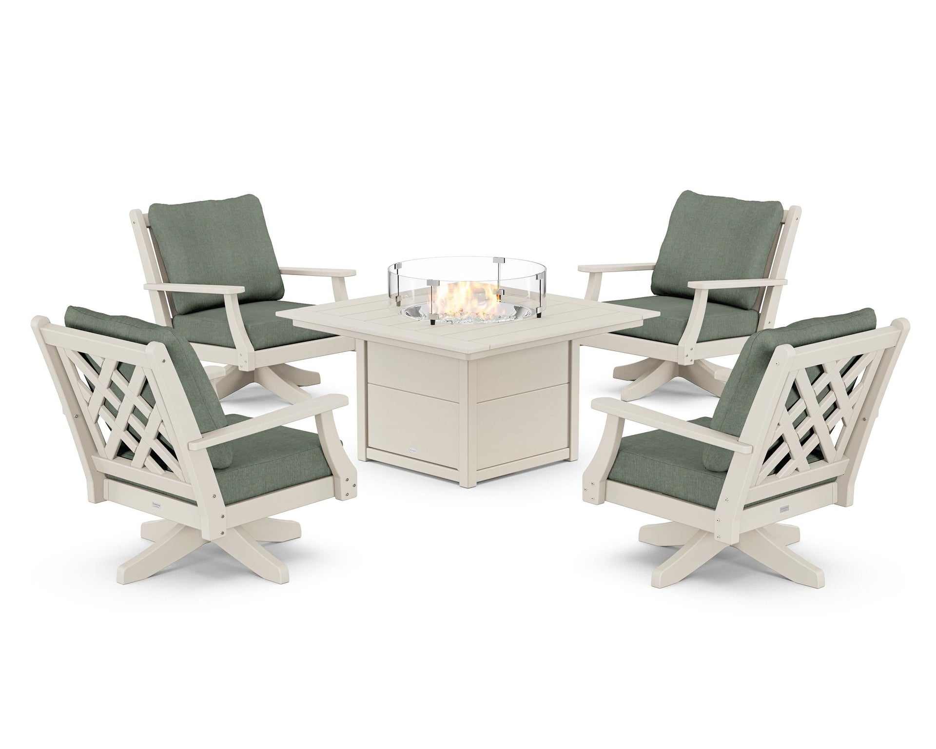 Wovendale 5-Piece Deep Seating Swivel Conversation Set with Fire Pit Table