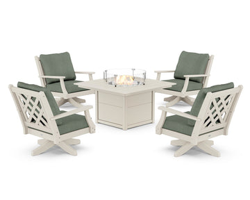 Wovendale 5-Piece Deep Seating Swivel Conversation Set with Fire Pit Table